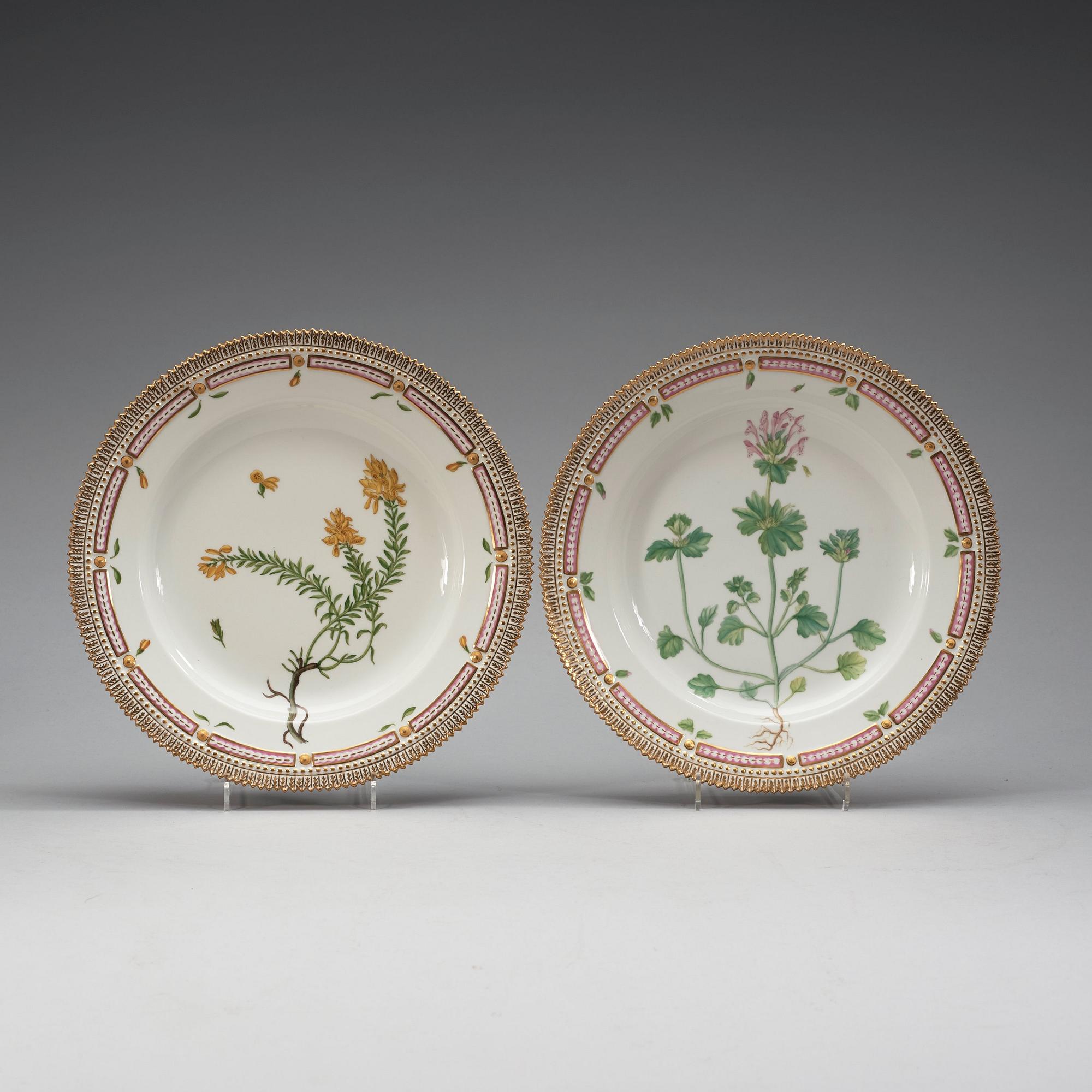 MATTALLRIKAR, tio stycken, porslin. "Flora Danica", Kungl Dansk, Danmark, 1900-tal.