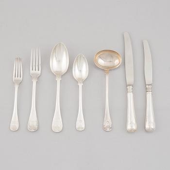 Jacob Engelberth Torsk, 62-pieces of "Gammal Fransk" silver flatwear, Stockholm, Sweden, 1902-1903.