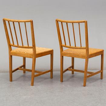 JOSEF FRANK, a set of six elm and rattan dining chairs, model 800.