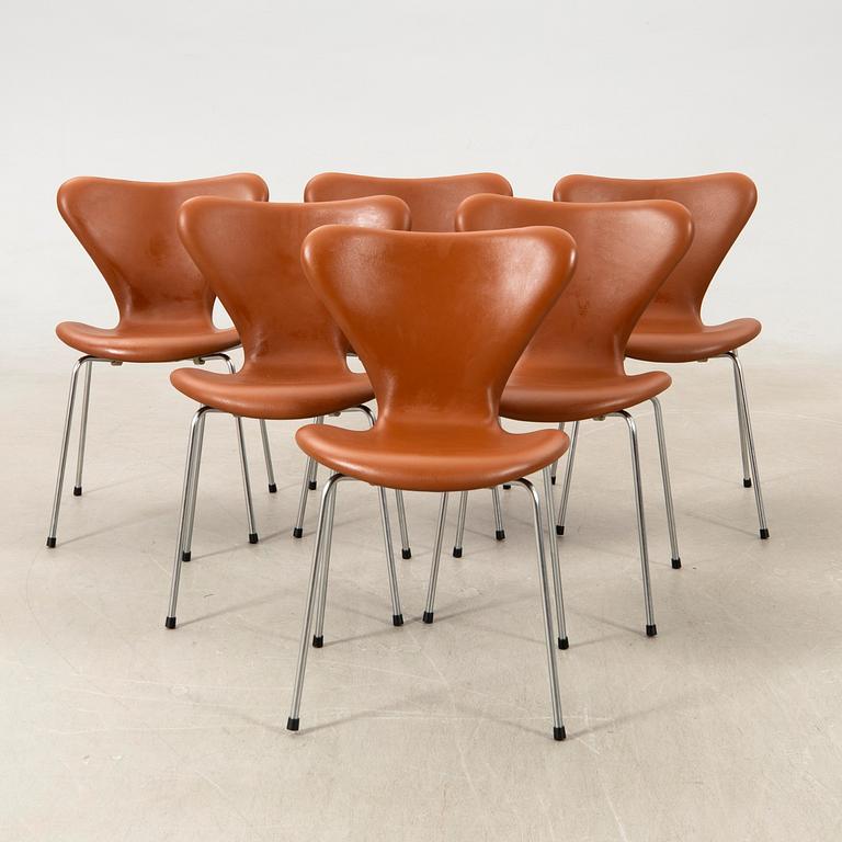 Arne Jacobsen, chairs 6 pcs "The Seven" for Fritz Hansen, late 20th century.