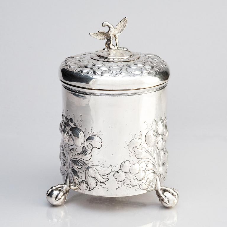 Anders Jensen Scheel, dryckeskanna, silver, Nykøbing (verksam 1677-1706), Danmark. Barock.