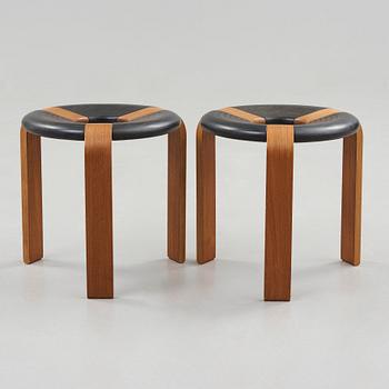 Rud Thygesen, & JOHNNY SØRENSEN, a pair of teak and black lacquered stools, Magnus Olesen, Denmark 1970's.