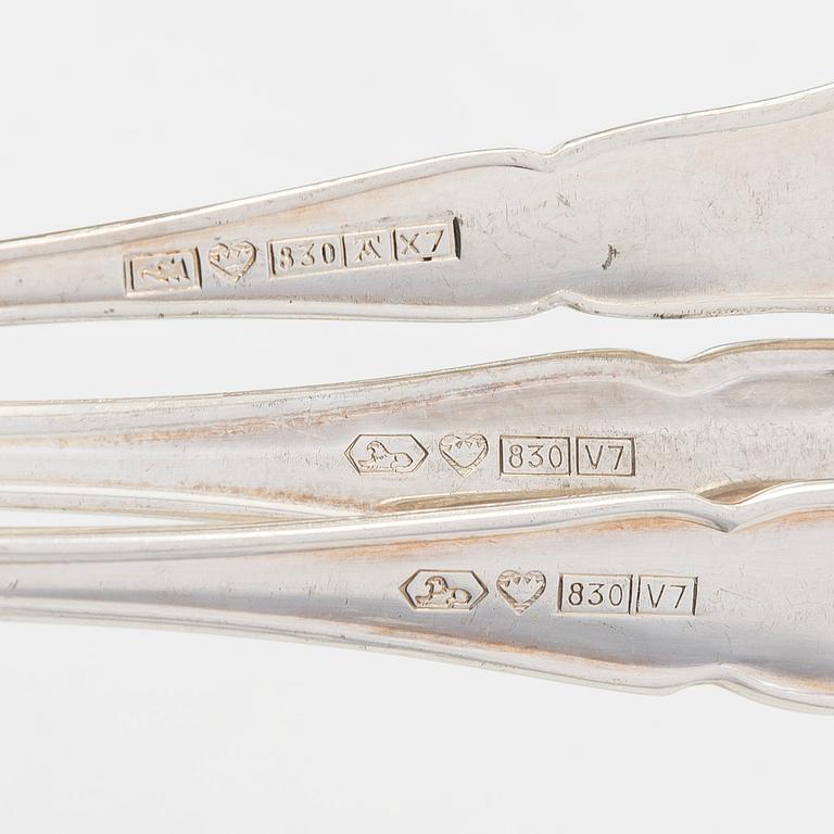 A 56-piece set of 'Chippendale' silver cutlery,  Auran Kultaseppä, Turku and Kultakeskus Hämeenlinna 1975-82.