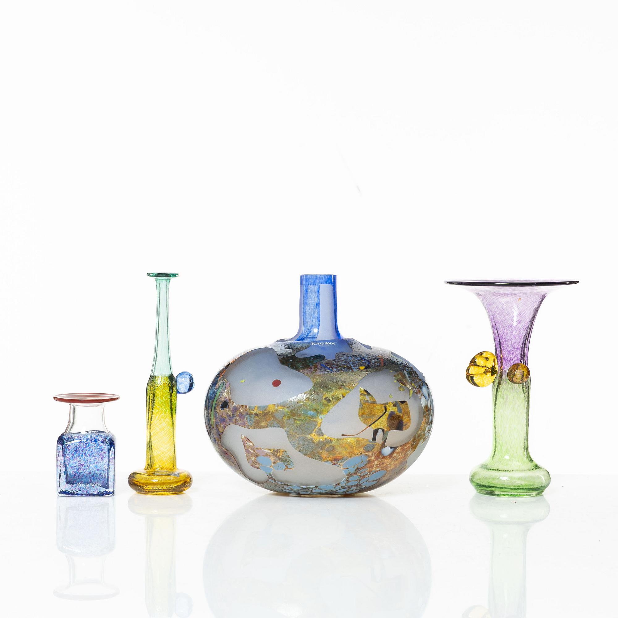 Bertil Vallien, a group of four vases, Kosta Boda.