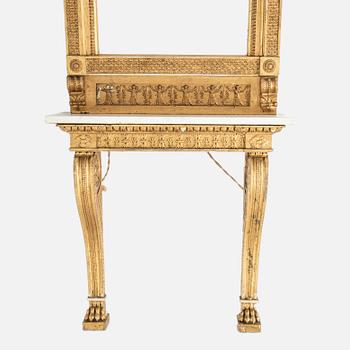 A Swedish Empire mirror and console table, early 19th century.