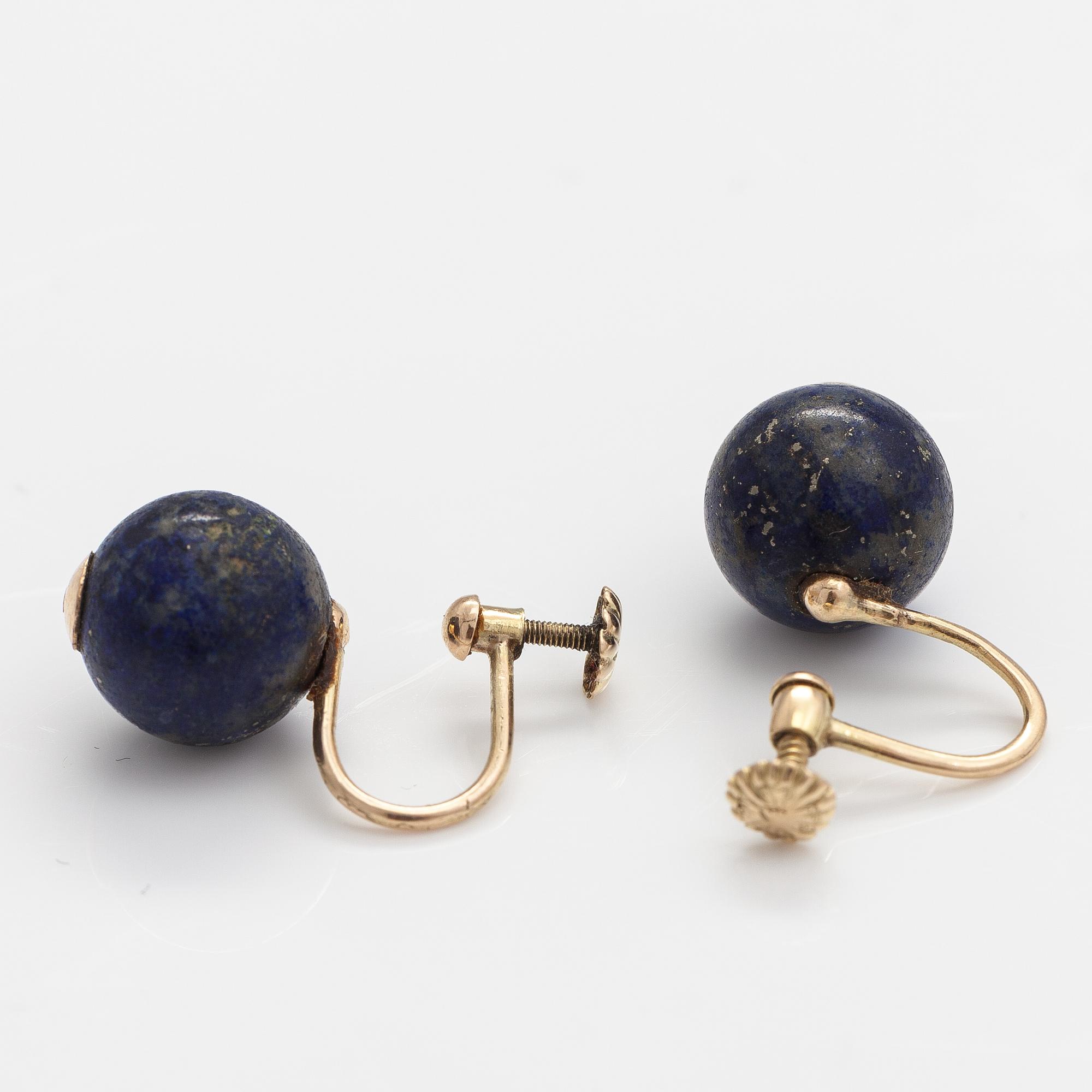 KORVAKORUPARI, 14K kultaa, lapis lazulia.