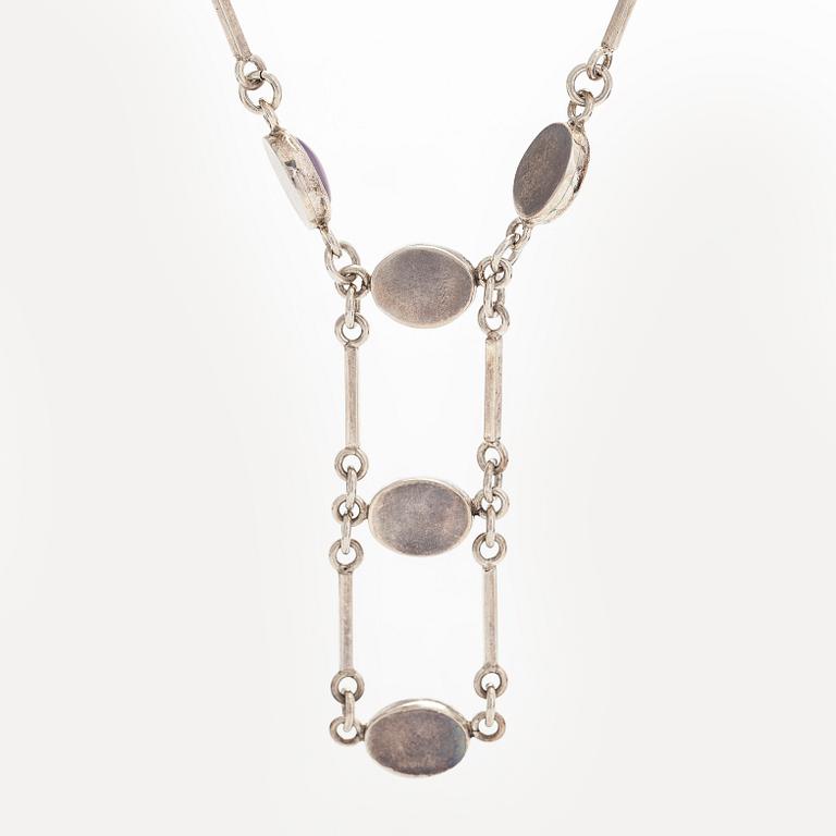 Ru Runeberg, necklace, silver, cabochon cut rose quartz.