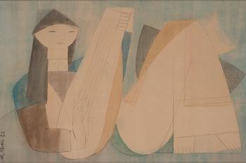 1030. Bui Xuan Phai, Vietnam (1920-1988), mixed media on silk. A lady with an instrument.