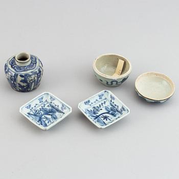 A group of blue and white Ming porcelain  (1368-1644).