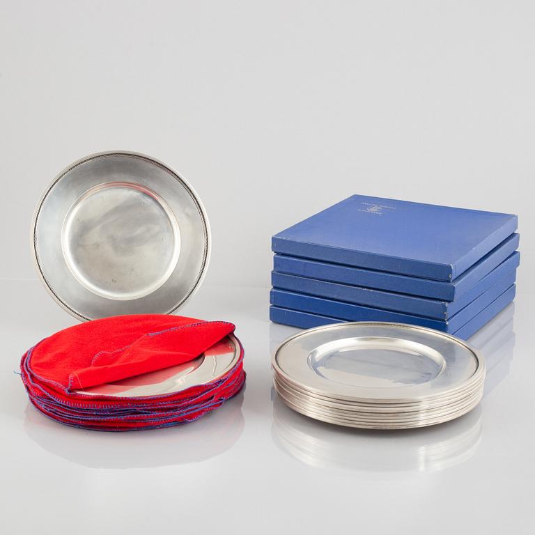Atelier Borgila, kuverttallrikar, 12 st, sterlingsilver, Stockholm 1962.