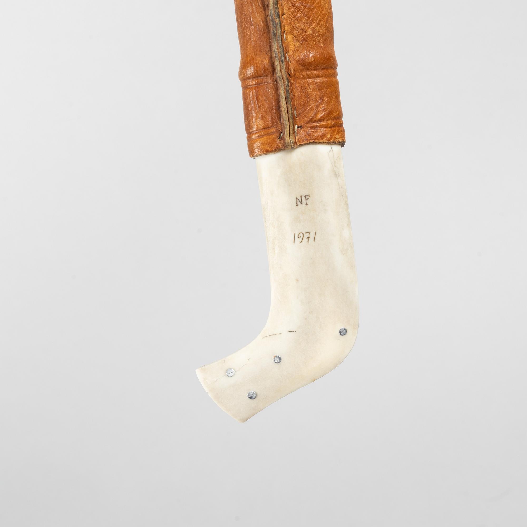 Nikolaus Fankki, a reindeer horn knife, signed and dated. 1971.