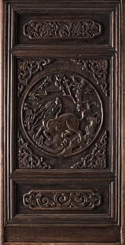 A set of six Chinese hardwood panels, Qing dynasty, 19th Century.