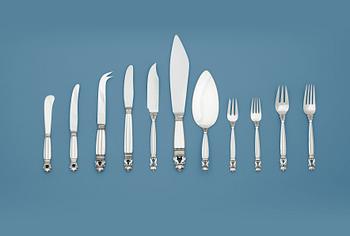 727. A Johan Rohde set of 147 pcs 'Acorn' flatware, by Georg Jensen, Copenhagen 1945-77.