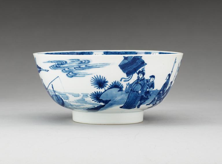 A blue and white bowl, Qing dynasty, with six character Ming mark.