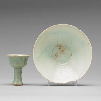 A celadon glazed bowl and stemcup, Song/Yuan dynasty.