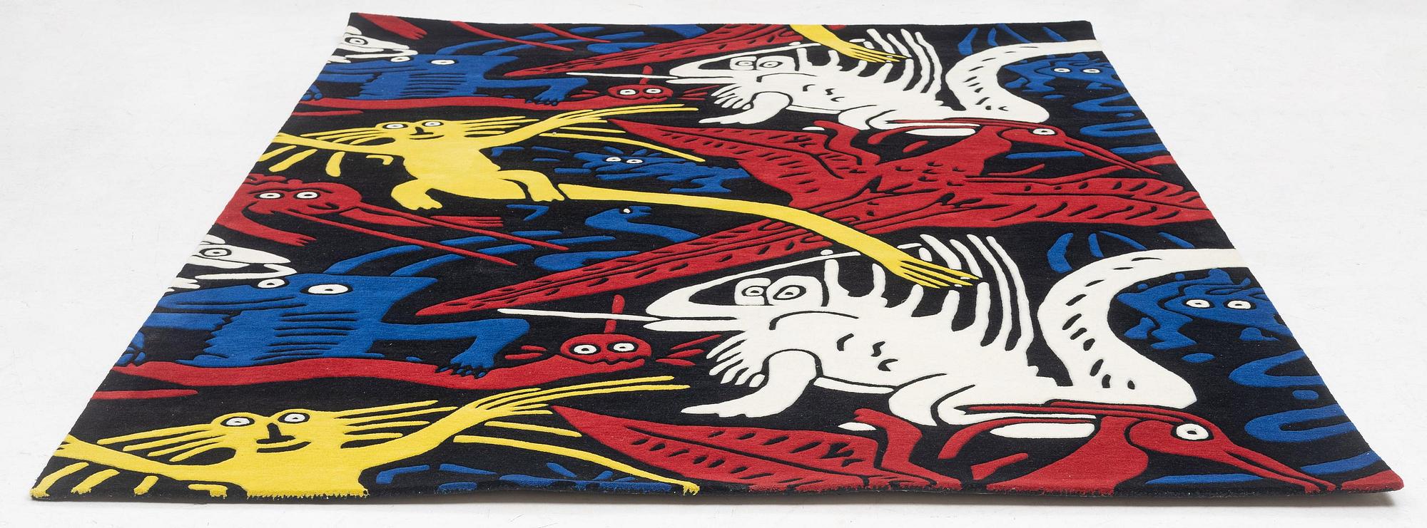 Carl Johan De Geer, matta, "Monster, Mondrian", handtuftad, ca 300 x 200 cm, signerad o numrerad.