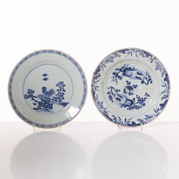 A group  of three serving dishes, a serving bowl, a cup, and seven plates, porcelain, including China 18th century.