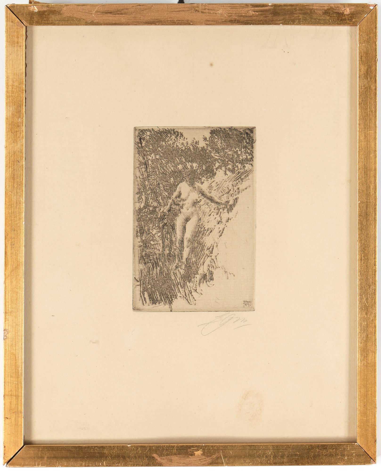 ANDERS ZORN, etsning, "Buskage", signerad med blyerts, daterad 1911 i trycket.