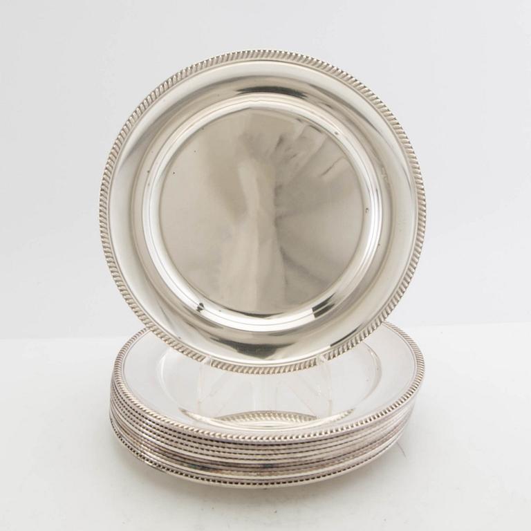 Dinner plates 12 pcs GAB silverplate mid-20th century.