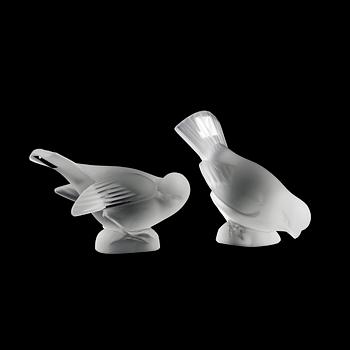 FÅGLAR, 2 st, glas, Lalique, signerade, Frankrike, 1900-talets mitt.