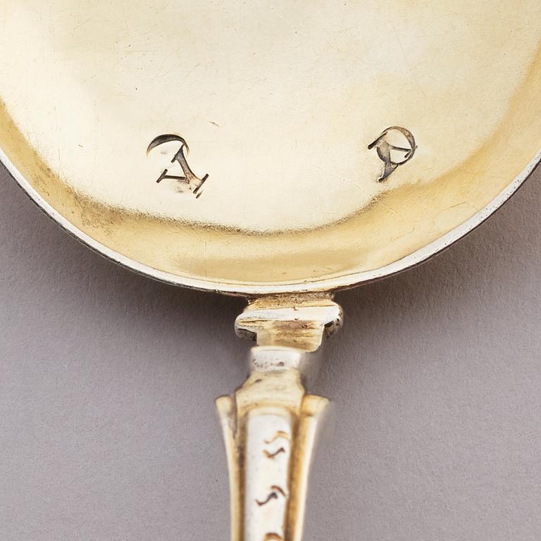 A parcel-gilt Baroque silver spoon, 18th century.