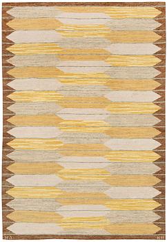 963. CARPET. Flat weave (Rölakan). 246 x 171,5 cm. Signed HJ KH.