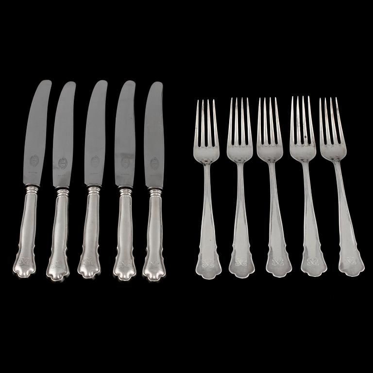 BESTICK, 18 delar, silver, "Chippendale" GAB, Stockholm 1934 - 1938. Vikt 738 g inkl stålblad.