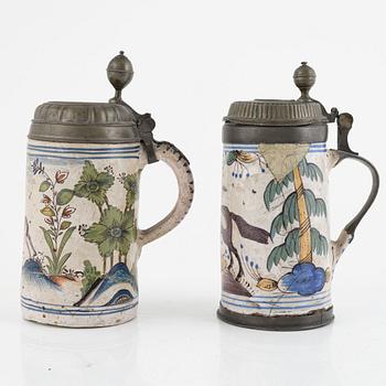 Two earthenware tankards, Germany, 18th century.
