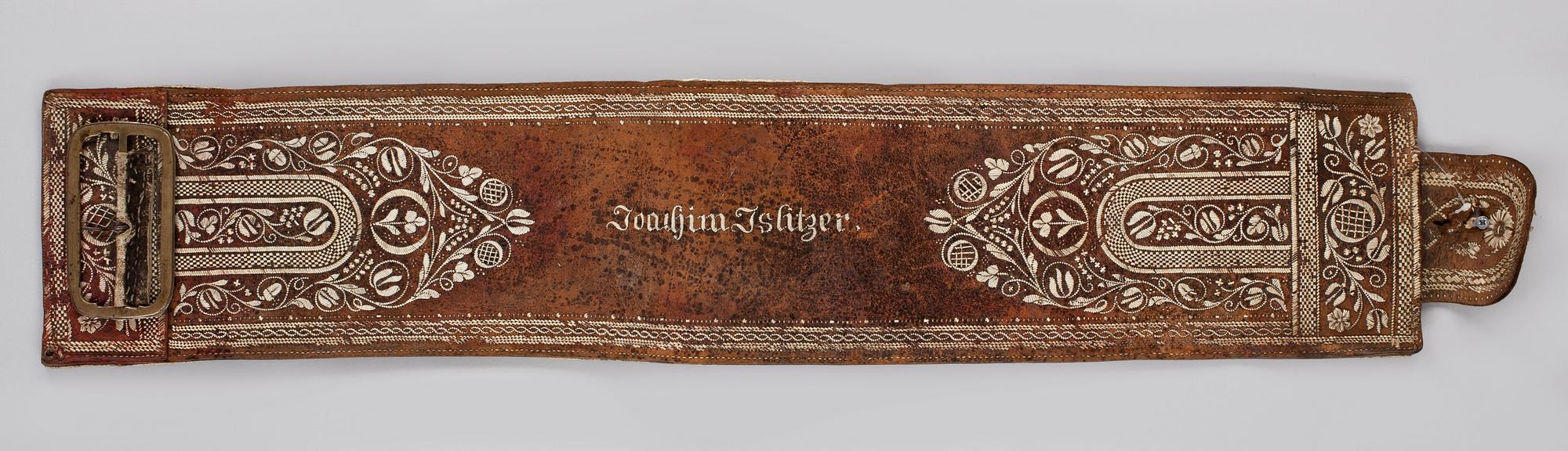 BÄLTE, skinn med broderi, trol Tyskland, 1800/1900-tal.
