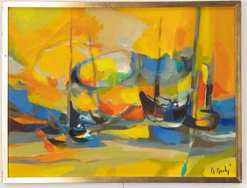 Marcel Mouly, "Barques au ciel jaune".