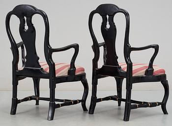 A pair of Swedish Rococo 18th century armchairs.