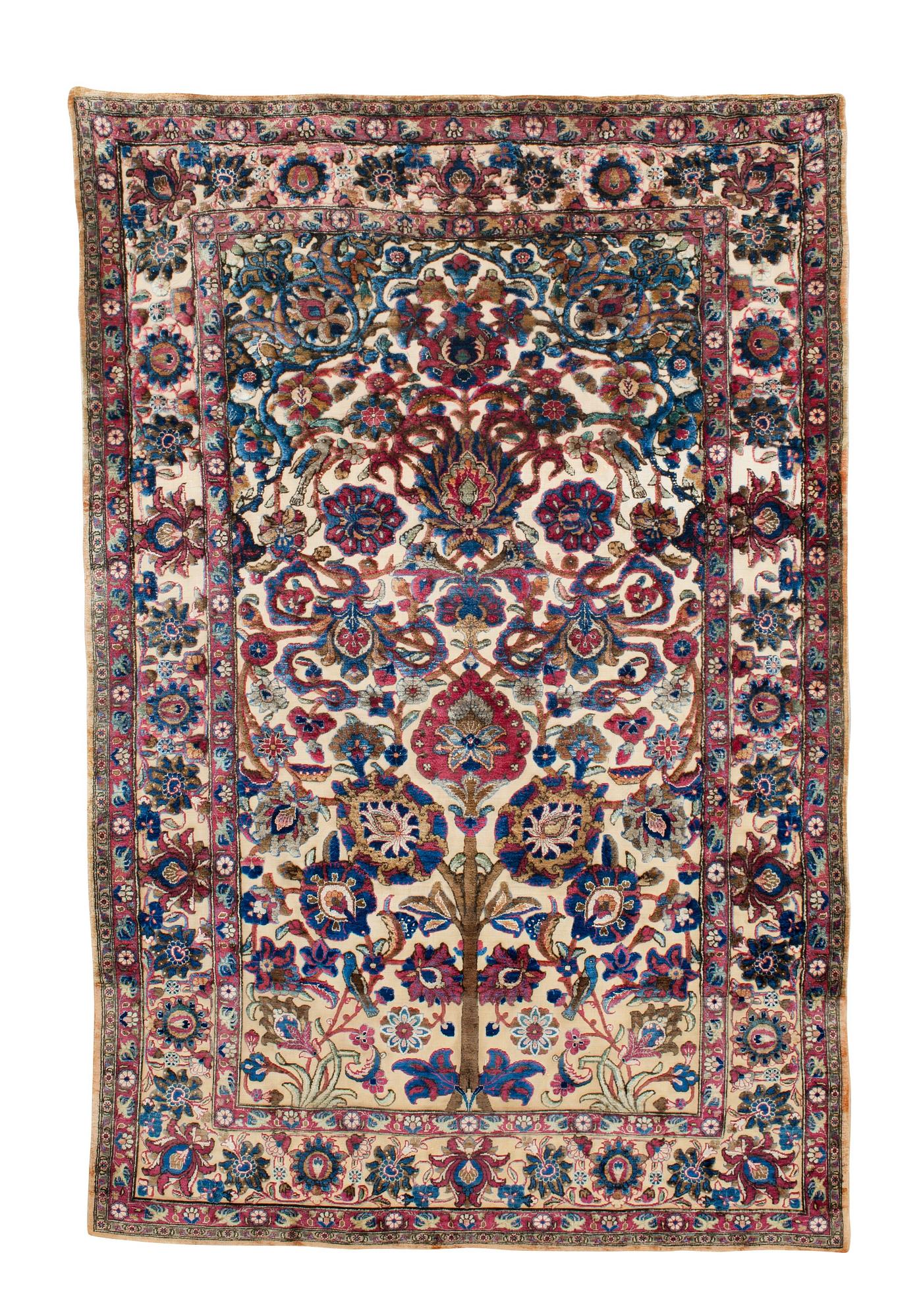 SEMI-ANTIQUE SILK KASHAN SOUF (in relief). 202 x 130 cm.