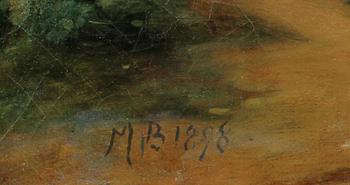 OKÄND KONSTNÄR, olja på duk på pannå, 2 st, monogramsign MB o dat 1898.