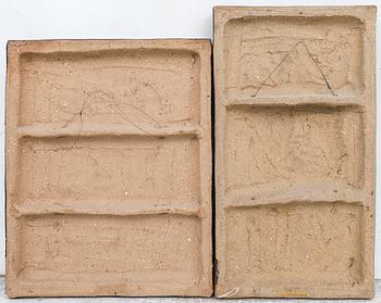 Åke Holm, two signed reliefs in glazed stoneware.