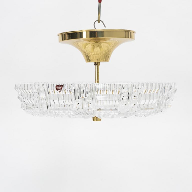Carl Fagerlund, a glass and brass ceiling lamp, Orrefors, second half of the 20th century.