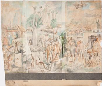 FÖRLAGOR TILL MURALMÅLNINGAR, 3 delar, blandteknik, 1900-talets första hälft, troligen 1920-tal.