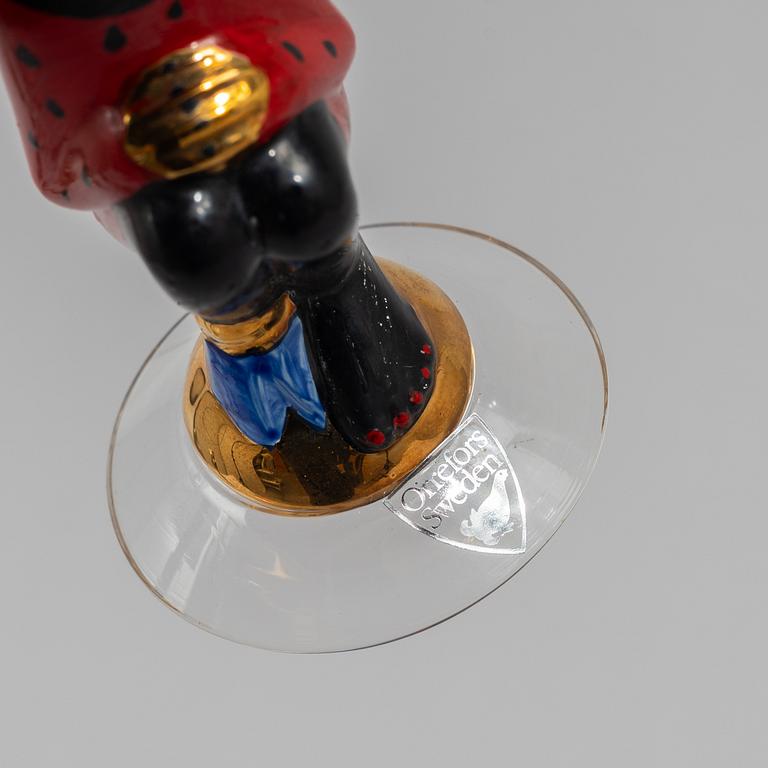 Gunnar Cyrén, two shot glasses,  so-called devil glasses in black, from the Nobel service, Orrefors.