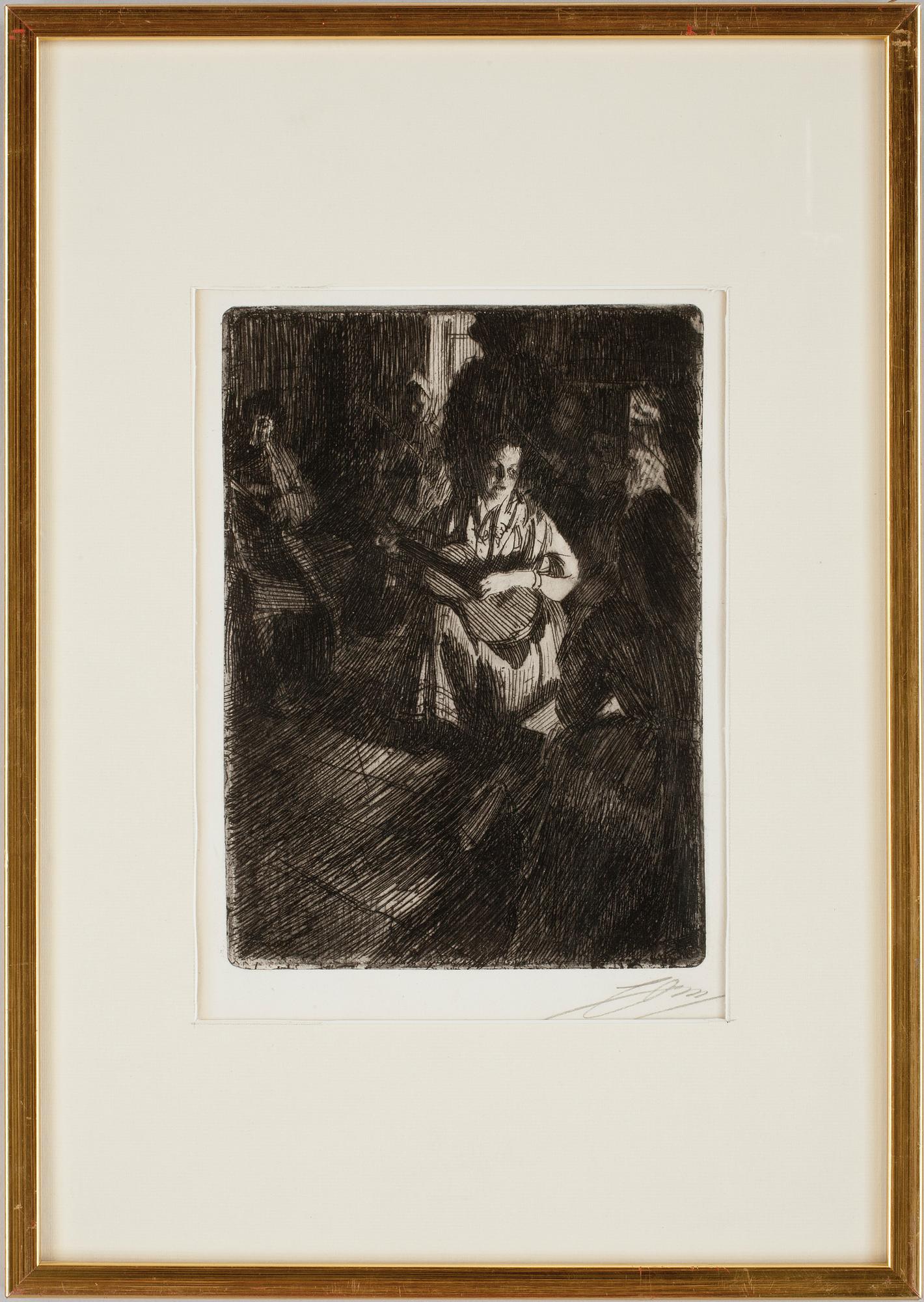 ANDERS ZORN, etsning,"Musik i stugan", sign.