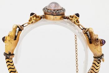 Armband 18K guld med ametister och gammalslipade diamanter.