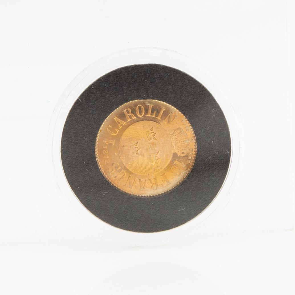 Guldmynt Sverige, Karl XV 1 Carolin 20 Francs, 1872.