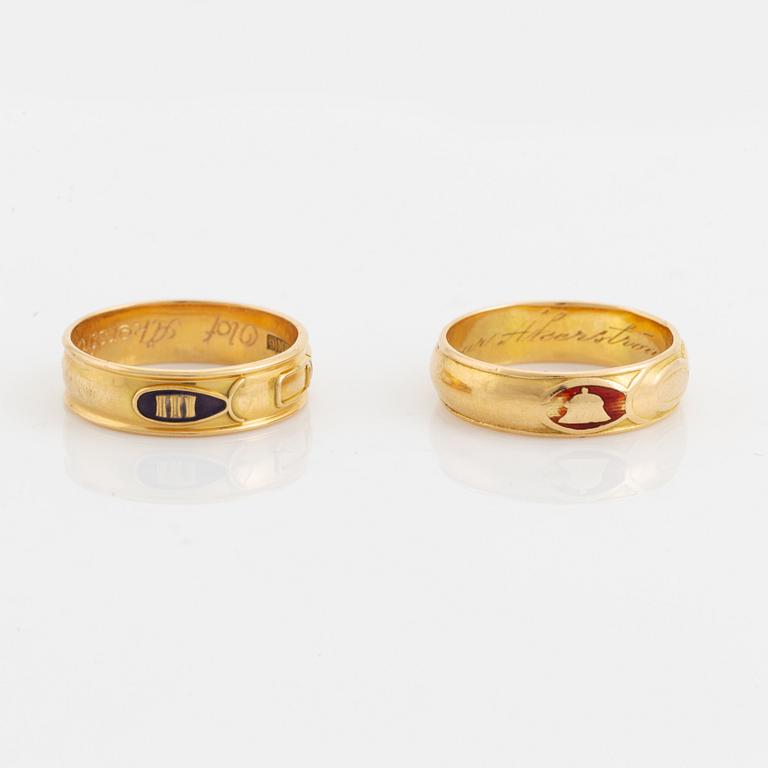 Ordensringar, Odd Fellow, 2 st, 18K guld.
