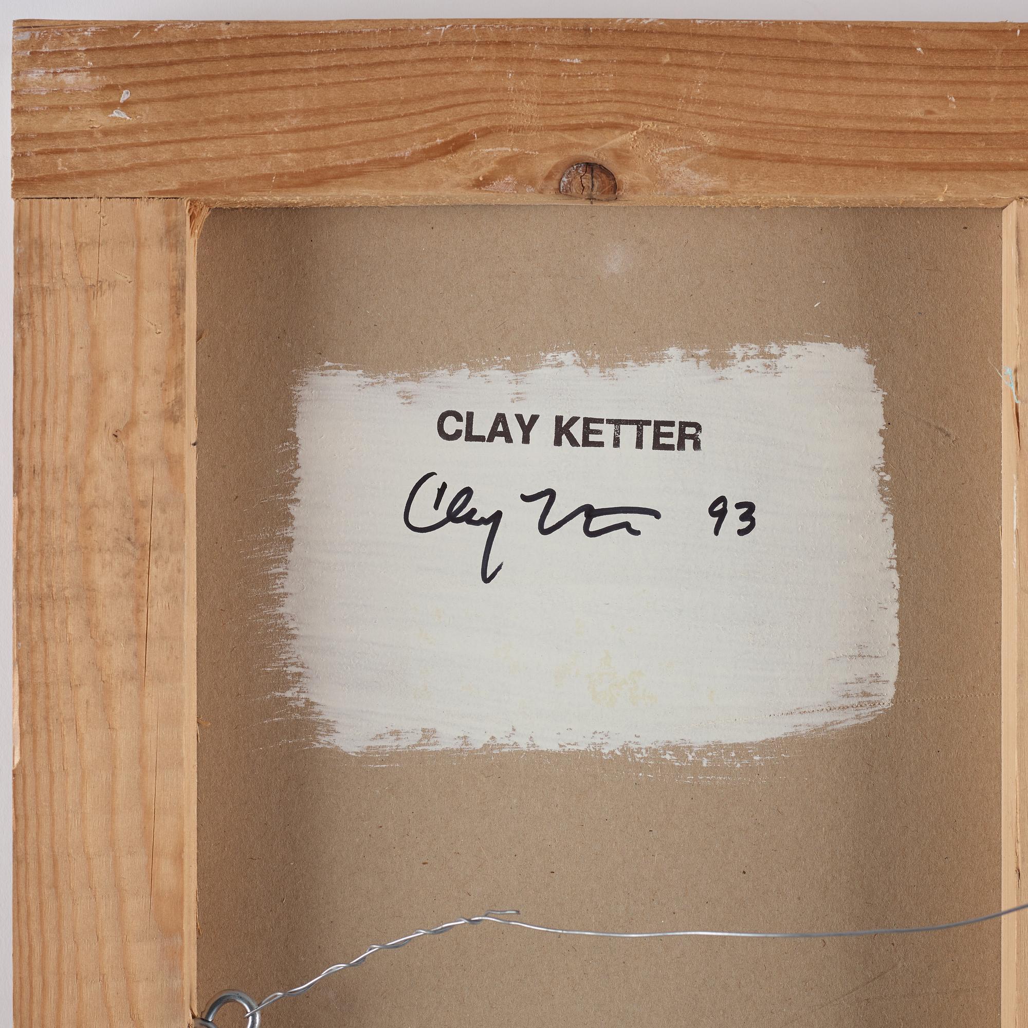 Clay Ketter, Signerad och daterad 93 a tergo. Silikon och fibertejp på gipsskiva.