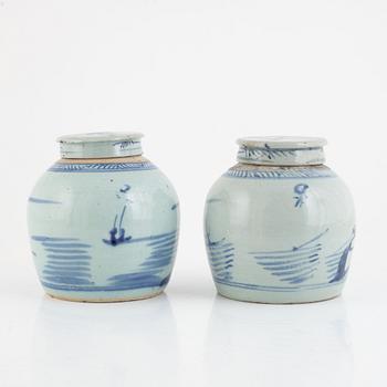 A pair of blue and white ginger jars, China, , 19th century.
