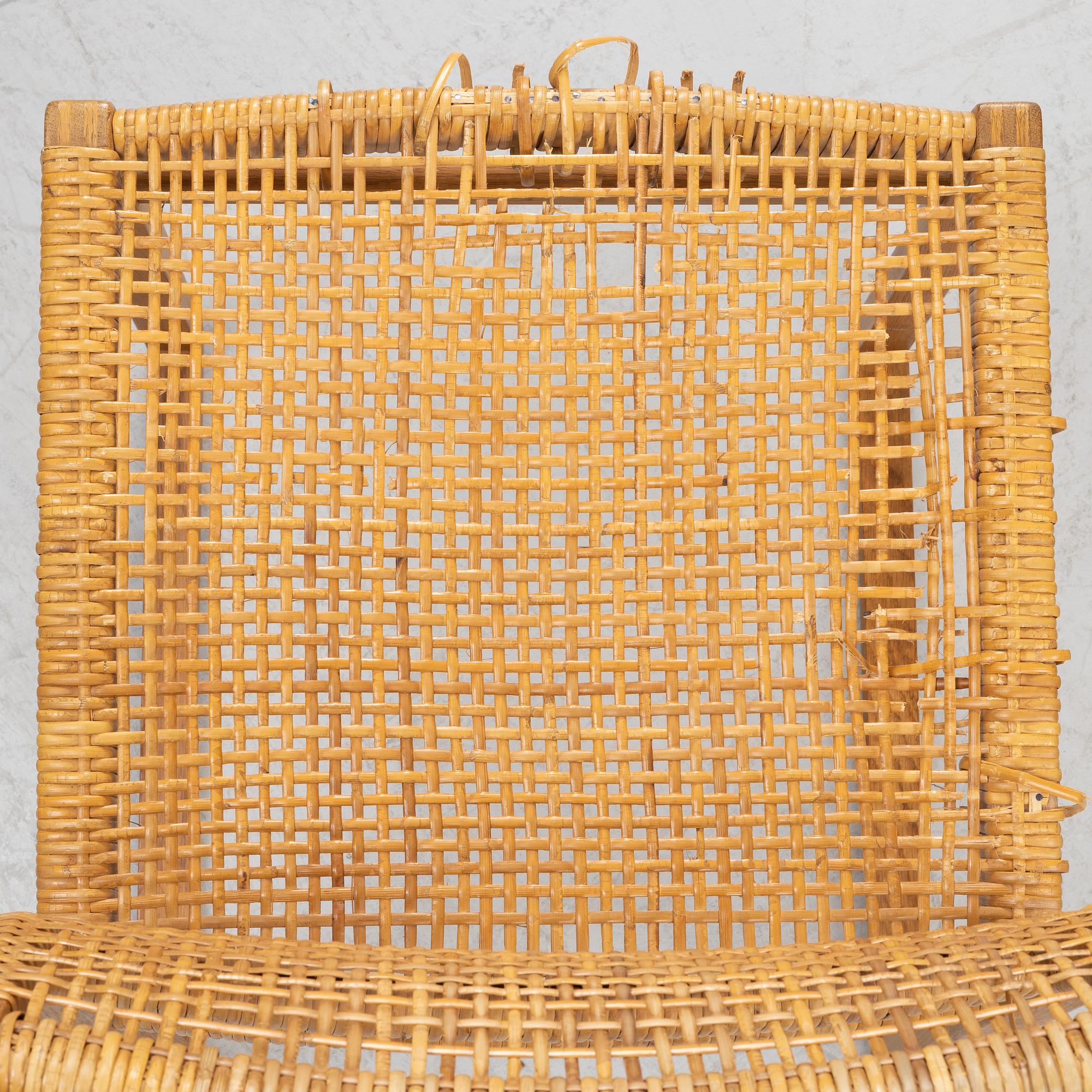 Børge Mogensen, four 'BM61' rattan and oak chairs.