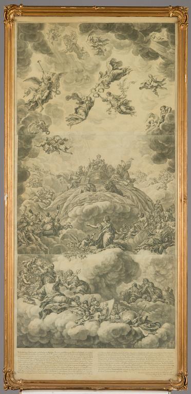 David Klöcker Ehrenstrahl, after, copper engraving and etching, three connected pieces. Laid on board.