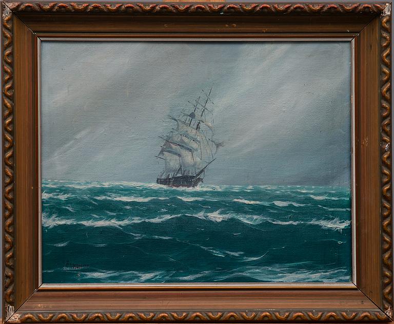 TUNTEMATON TAITEILIJA, öljy kankaalle, pingotettu levylle, signeerattu Å.L.Lindfors ja päivätty 1945.