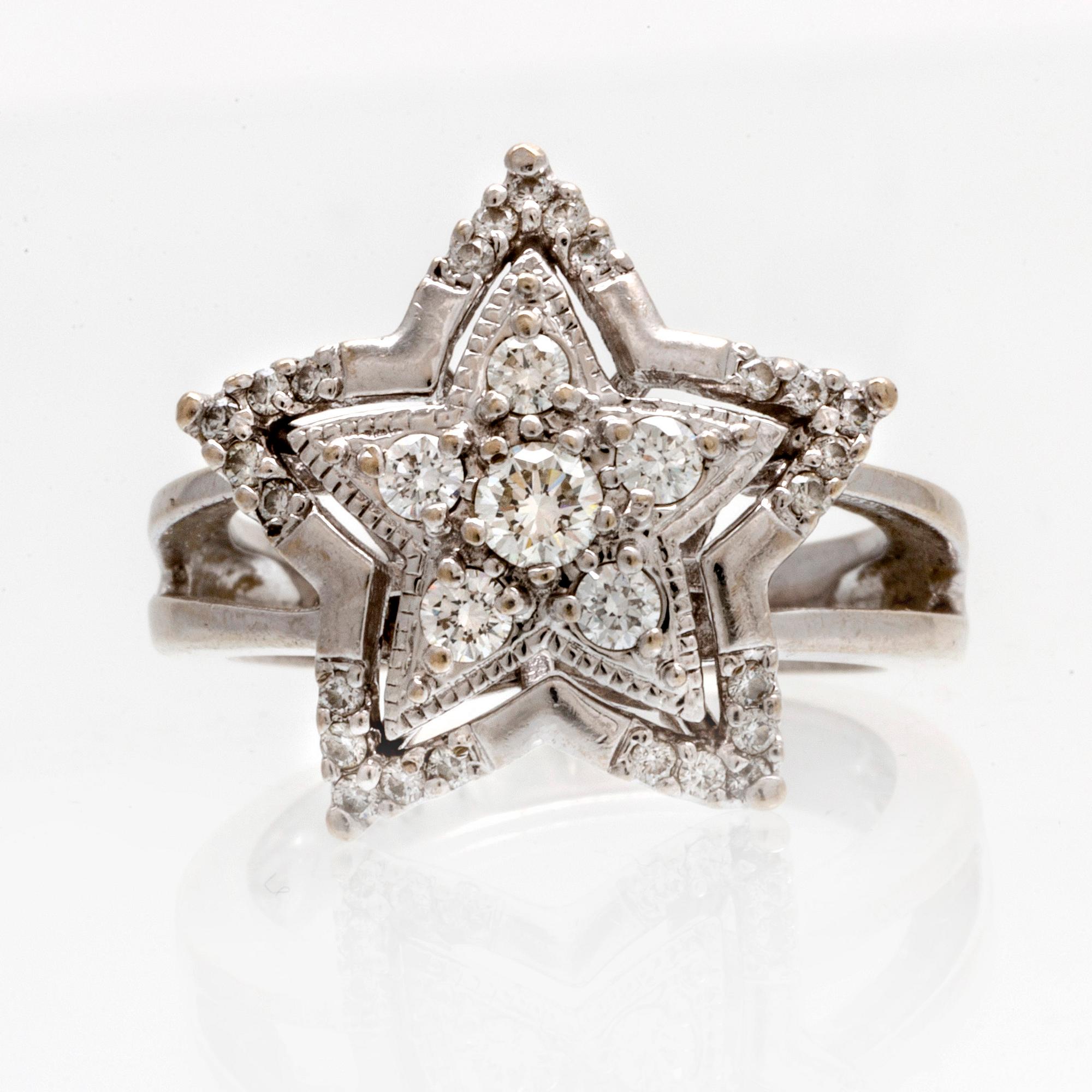 Ring 14K whitegold brilliantcut diamonds approx 0,50 ct, size 55.