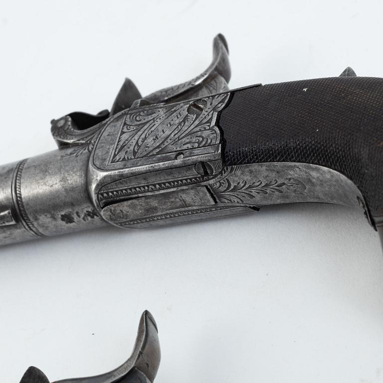 A pair of converted percussion pistols probably by Robert Smith, Uttoxeter 1821-53.