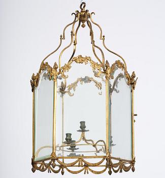 A fine Swedish rococo gilt-brass four-light lantern, Stockholm, later part of the 18th century.