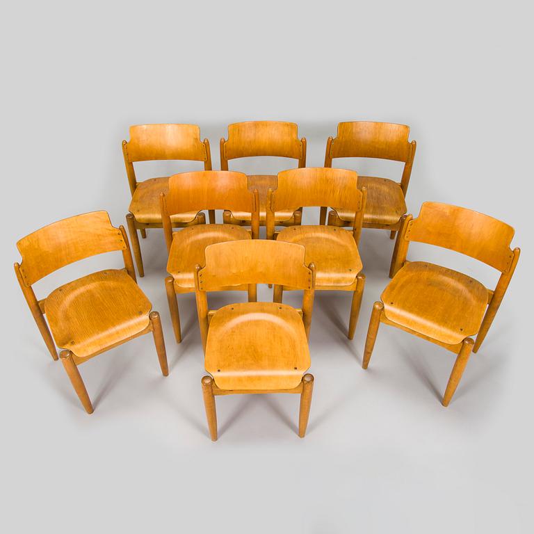 Ilmari Tapiovaara, eight 1940s "Wilman" chairs for Wilh. Schauman Fanerfabrik, Jyväskylä, Finland.